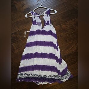 Roxy Purple and White Striped Tunic Beach Dress